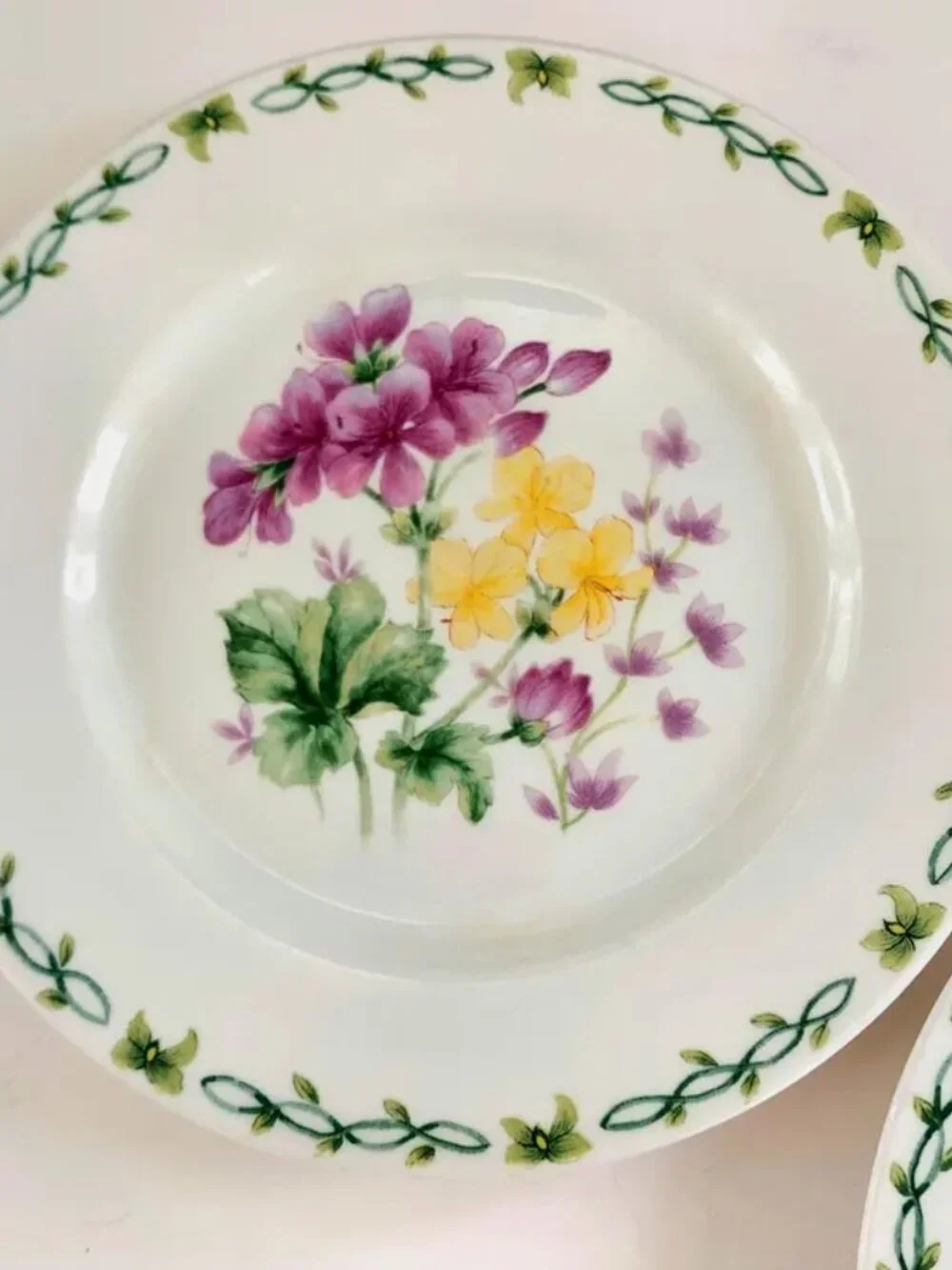 Set of 2 Stokes Elegance Floral Garden Porcelain Salad Plates 7.5" Geranium Iris - Picture 2 of 6